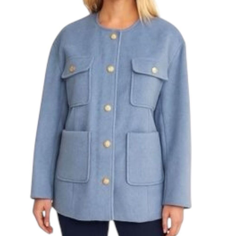 Rachel Zoe Women's Button Front Pockets Blazer Jacket Coat Periwinkle Large